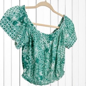 NWT Poupette St. Barth Camila Blouse Green Antibes Floral Boho Summer S / M